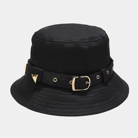 Bucket Hat W/Buckle Detail Cargo Foldable Fashion Solid Color Black Fall Winter - Picture 1 of 8